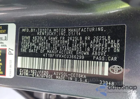2014 Toyota Camry Se из США, поврежденный, VIN 4T1BF1FK4EU366299